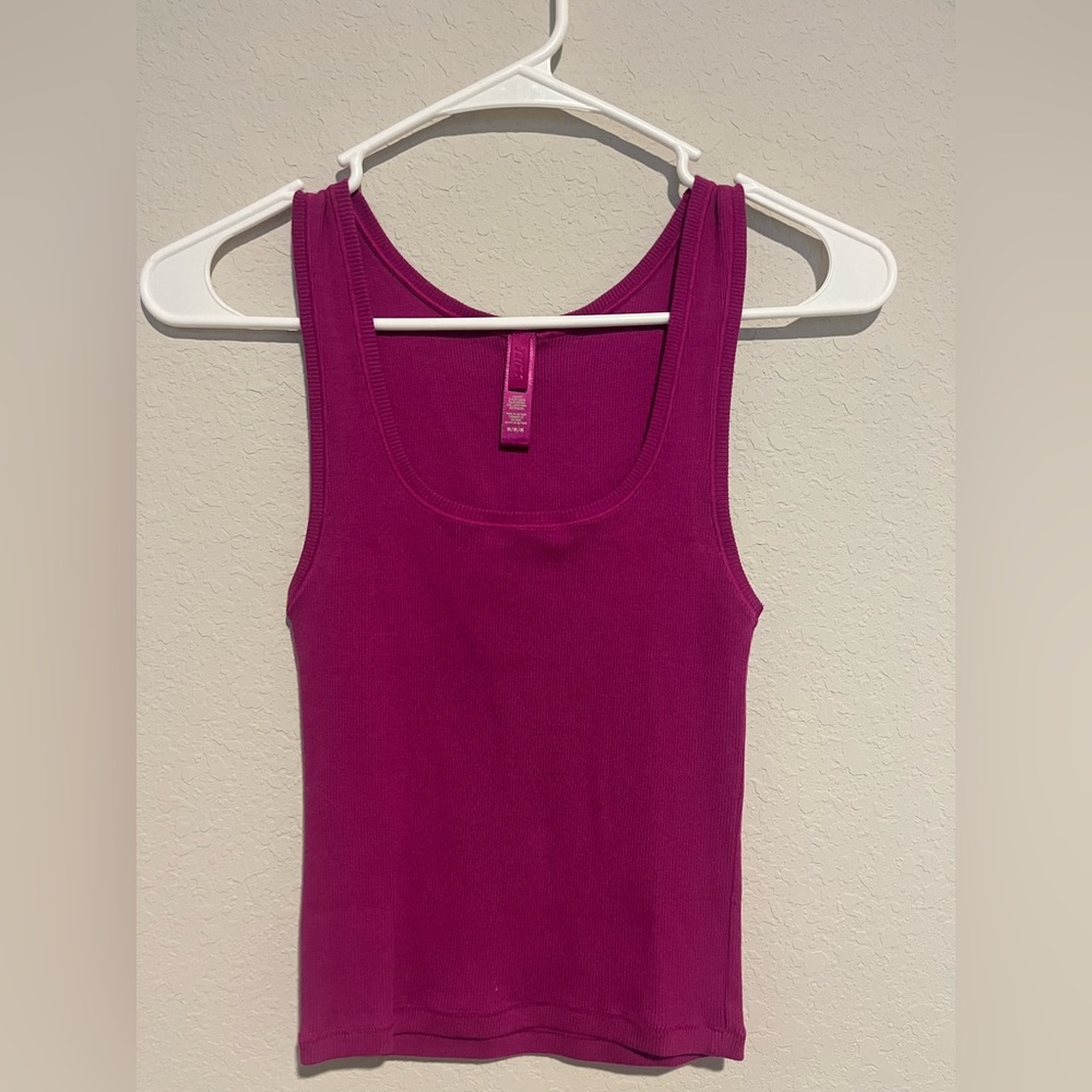 SKIMS Pink Ribbed Cotton Tank